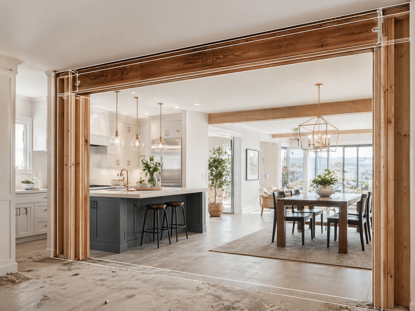 Load-bearing wall removal with structural beam